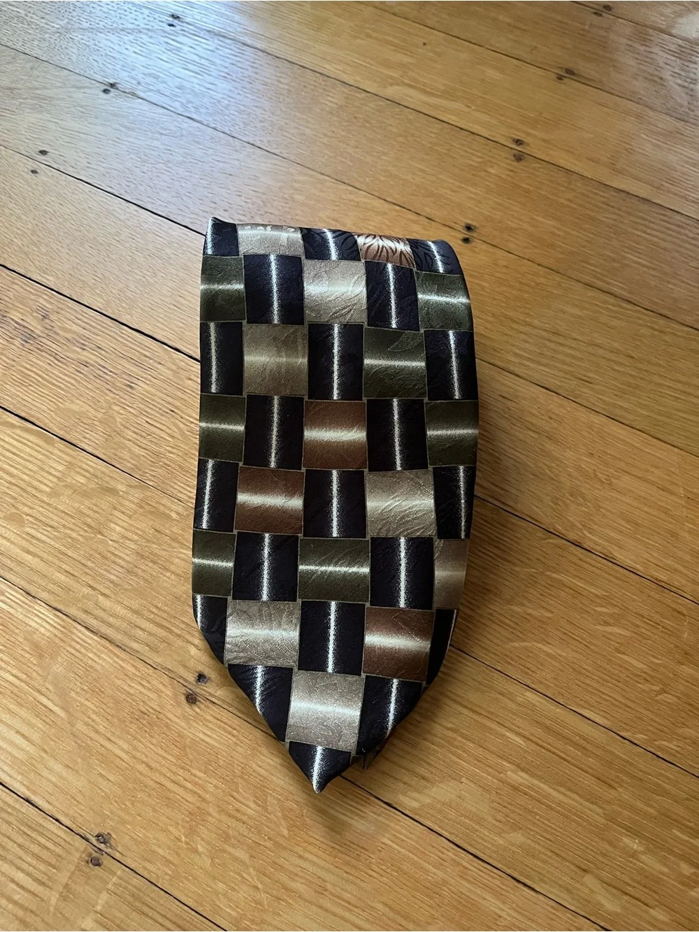Bachrach Olive, Brown & Black Checkerboard Silk Tie